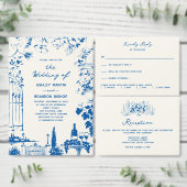 French Blue Whimsical Ribbon and Bow Wedding  Informatiekaartje (Personaliseer de collectie van deze zelfstandige maker.)