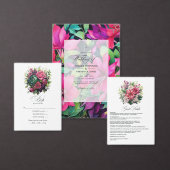 Fuchsia en smaragdgroene bloemen bruiloft menu (Personaliseer de collectie van deze zelfstandige maker.)