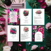 Fuchsia en smaragdgroene bloemen bruiloft menu