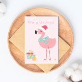 Vrolijk kerstfeest! Cute Tropical Santa Flamingo Kaart