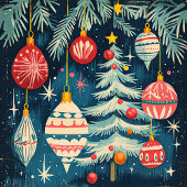 Leuke retro kerstbomen Ornamenten Etiket