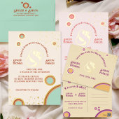 Retro Pink Circles Groovy Wedding RVSP Informatiekaartje
