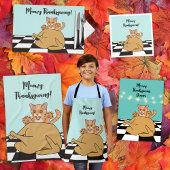 Meowy Thanksgiving Funny Cat Turkije Cartoon Feestdagenkaart