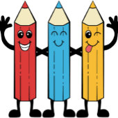 Grappige gekleurde potloden stripstijl zwarte inkt pen