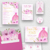 Floral Gold en Pink Princess Gown Save The Date