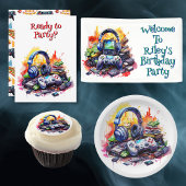 Videocontroller en hoofdtelefoon ronde sticker