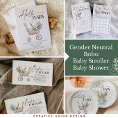 Genderneutraal Boho Baby Stroller Baby shower Vierkante Sticker