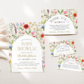 Wildflower Beige Floral Baby shower Dank u kaart