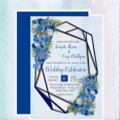 Geometrische Gouden-Navy & Blauwe Bloemen Save the Aankondigingskaart