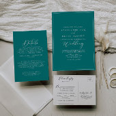 Geometrische Idyllische Calligrafie Blauwgroen huw Drieluik Uitnodiging