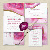 Budget Pink and Gold Agate Wedding Invitation