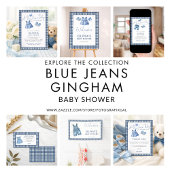 Blue Jean Denim Girl Gingham Baby Shower  Kaart