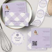 Retro Purple Bakery Gingham QR Code Photo Vierkante Visitekaartje