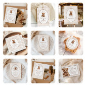 Neutral Gingham Teddy Bear Baby shower Foto Bedankkaart