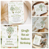 Giraffe Hete Luchtballon Groene Jongen 1e Verjaard Kaart