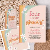 Vier van de vierde verjaardag van Groovy White Dai Spandoek