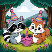Squirrel and Raccoon cute Birthday Ronde Sticker