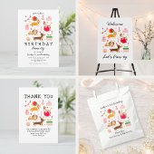 Roze 1e verjaardag Let's Pawty Party Uitnodiging