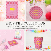 Roze geruit patroon Schattige meisje Verjaardag Kaart