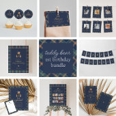 Navy Plaid Teddy Bear Girl Birthday Banner 