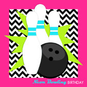 Neon Meisje Chevron Bowling Verjaardag Uitnodiging