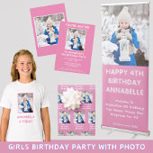 Je bent uitgenodigd Naam en foto roze verjaardagsf Kaart