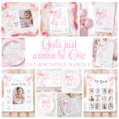 Roze Bow Meisje Eerste Verjaardag Ronde Sticker