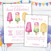 Birthday Envelope Seal roze Girl Summer Popsicle Ronde Sticker