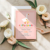 Schattige Roze Gingham Domme Gans Baby Borrel Cadeaulabel