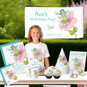 Girly Turquoise Green Pink Dragonfly Birthday Papieren Bordje