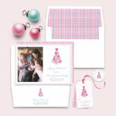 Vrolijk en helder roze Blauwgroen vrolijke kerstfo Feestdagenkaart