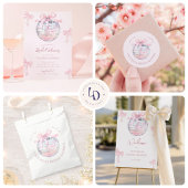 Roze Strikken Glanzende Disco Bal Trouwfeest Kaart