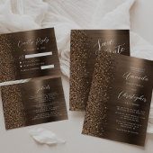 Bronze Brushed Metal Glitter Script Wedding RSVP Kaartje