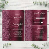 Bourgondië Glam Glitter Script Wedding Menu (Personaliseer de collectie van deze zelfstandige maker.)