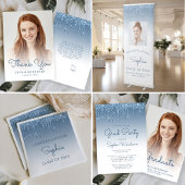 2024 Blue Glitter Drip Graduation Party Waterfles Etiket