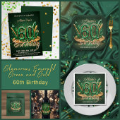 Opulent Chic Emerald Green and Gold 60th Birthday Wijn Etiket