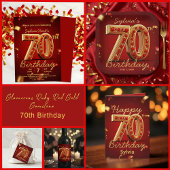 Opulent Ruby Red Gold Glitter 70th Birthday Wijn Etiket