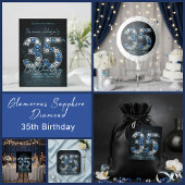 Elegant Glittering Sapphire Diamond 35th Birthday Briefkaart