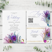 Glitter Gold Blue Peacock Plume Wedding Ronde Sticker (Personaliseer de collectie van deze zelfstandige maker.)