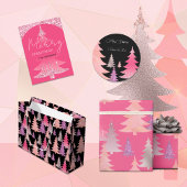 Glitter roze zwarte kerstboom patroon groot cadeauzakje