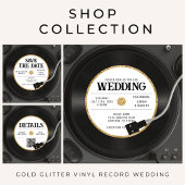 Retro Gold Glitter Vinyl Record Bruiloft Save The Date