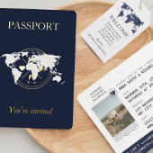 Marine Blauw Goud Paspoort Bestemming Bruiloft Fot Kaart