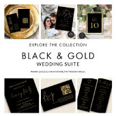 Elegante Script Line QR Code Zwart Goud Bruiloft Kaart