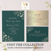 Goud en Smaragd Groene Huwelijk QR Code All In One Uitnodiging