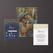 Gouden confetti navy blauw script chique moderne b kaart (Personaliseer de collectie van deze zelfstandige maker.)