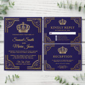 Elegant Blauw Goud  Kroonhuwelijk Servet (Personaliseer de collectie van deze zelfstandige maker.)