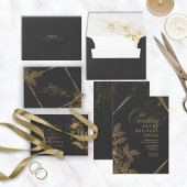 Gold Dust & Outlines Wedding Black/Gold ID835 All In One Uitnodiging