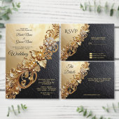 Gold Floral Embellishments Wedding Program Programmakaart (Personaliseer de collectie van deze zelfstandige maker.)