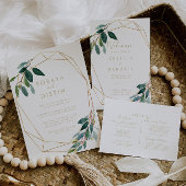 Gold Geometric Chic Eucalyptus Trifold Wedding Drieluik Uitnodiging