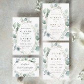 Gold Script Geometric Green Wedding Save the Date Aankondigingskaart